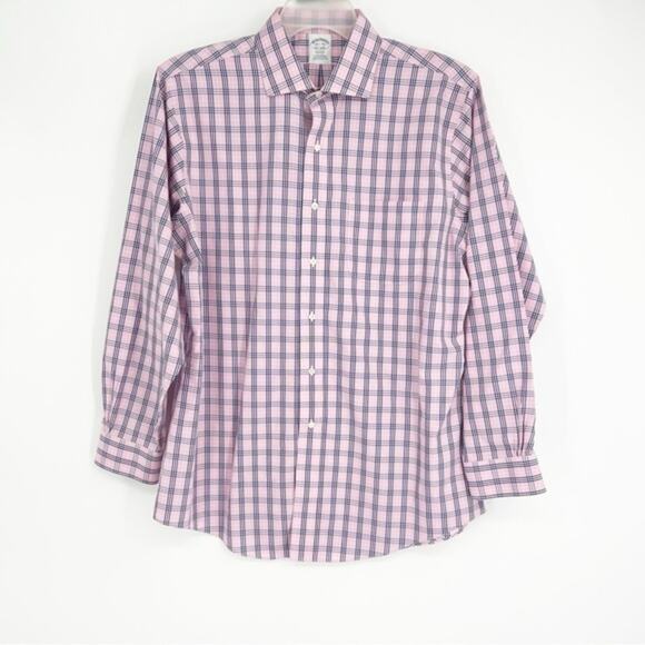 Brooks Brothers Pink Plaid Regent Button Down Shirt Size 16.5 - 34 - Picture 1 of 6